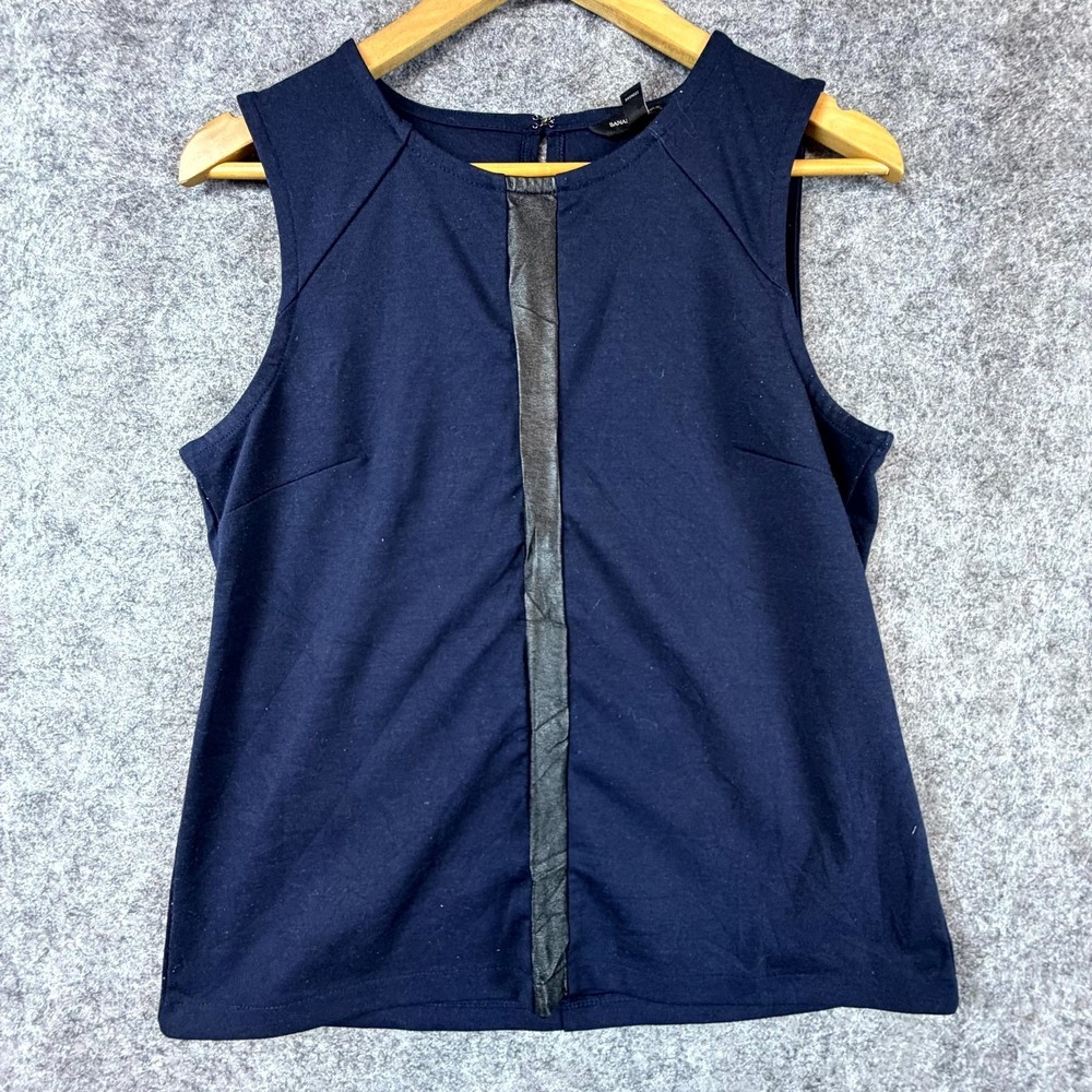 Banana Republic Tank Top Womens Small Navy Blue Faux Leather Accent Office Chic‎